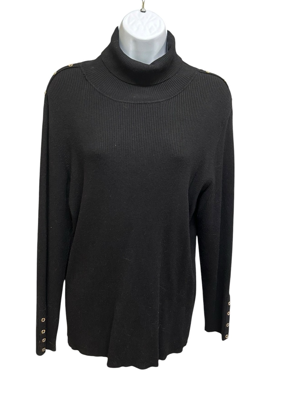 Calvin Klein Black Ribbed High Neck Button Detail Sweater Size XL